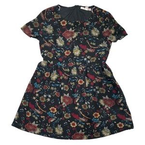 Floral black vintage mini dress pleated